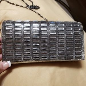 Silver handbag purse w/ long chain